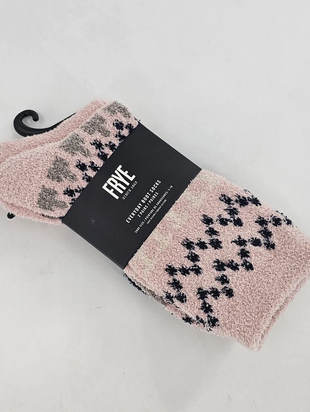 FRYE FUZZY BOOT SOCKS 2-PAIRS SHOE SIZE 5-10  NWT PINK BLACK